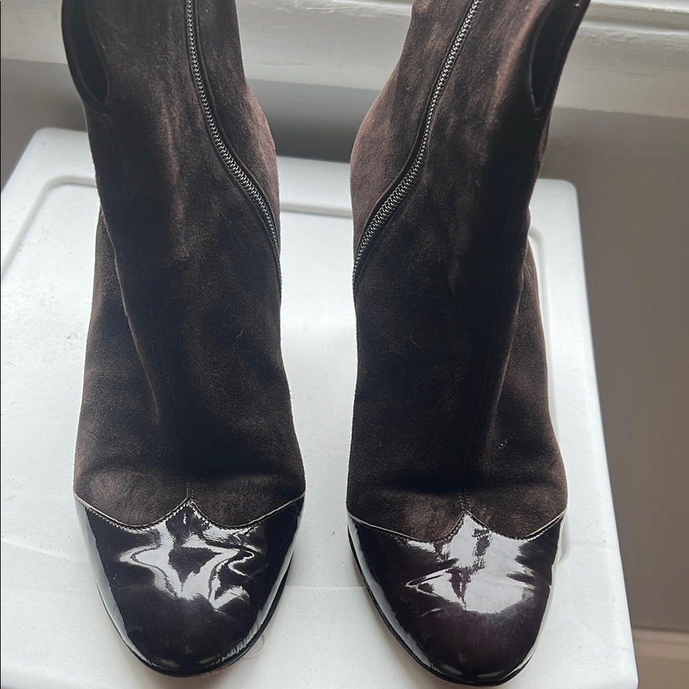 Brown Heeled Boots with Suede Finish